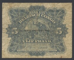 Belgian Congo, Pick 13A 5 francs 10.04.1947 A/L 706936. F 1