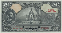 Ethiopia, Pick 17s2 500 dollars ND (1945) Specimen note. Graded by ...