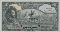 Ethiopia, Pick 14s2 10 dollars ND (1945) Specimen note. Graded by PMG ...