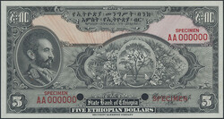 Ethiopia, Pick 13s2 5 dollars ND (1945) Specimen note. Graded by PMG ...