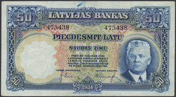 Latvia, Pick 20a 50 latu 1934 475438. Small crayon mark in blue. VF 1
