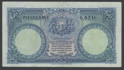 Latvia, Pick 20a 50 latu 1934 475438. Small crayon mark in blue. VF 1