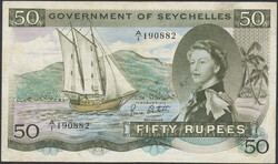 Seychelles, Pick 17 e 50 rupees 1973 No: A/I 190882, 1/8 1973. Small ...