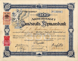 Sweden, Gustav V RSA 6544 300 kronor 1909 Sundsvalls köpmansbank No: ...