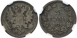 Finland, Alexander II KM 6.2 25 penniä 1876 Key date! Graded by NGC ...