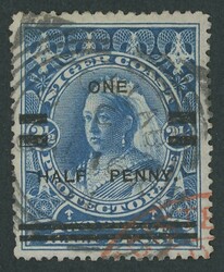 NIGER COAST: 1894 'ONE/HALF PENNY' surcharge on QV 2½d blue, very ...