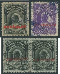 NIGER COAST: Revenues 1897-98 QV Crown CA Wmk postage stamps with ...