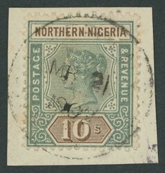 NORTHERN NIGERIA: 1900 QV Keyplates Crown CA Wmk 10/- green & brown ...