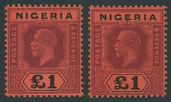 1914-29 KGV Multiple Crown CA Watermark £1 deep purple & black/red ...