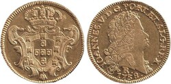 Brazil Half-Johanna (£2) 1738 John V gold (14.26g 0.917) 4 Escudos ...