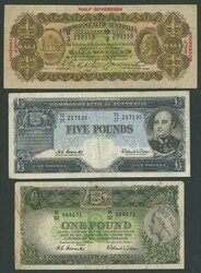 Trio comprising KGV 10/- 1928 Riddle/Heathershaw R07 serial 'B/3 ...