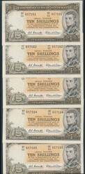 1961 10/- Coombs/Wilson Reserve Bank R17 consecutive run of five ...