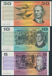 1968 Phillips/Randall set $1 R73, $2 R83 (light rust stains), $5 R203 ...