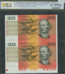 UNCUT NOTES: 1990 $5 Fraser/Higgins vertical pair and block of four ...
