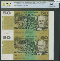 UNCUT NOTES: 1994 $50 Fraser/Evans vertical pairs comprising NPA ...