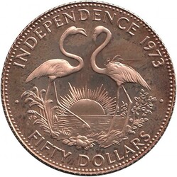 1973 $50 gold (15.7g 0.500) Independence Day KM 48, rev. two ...