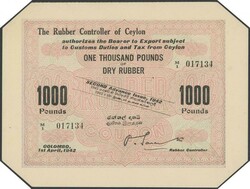 Rubber coupons 1942 'The Rubber Controller of Ceylon' Second Issue ...