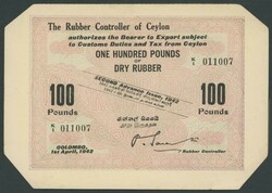 Rubber coupons 1942 'The Rubber Controller of Ceylon' Second Issue ...