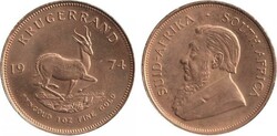 KRUGERRRAND: 1974 gold (33.93g, 0.917) KM73, obv. Paul Kruger, rev. ...