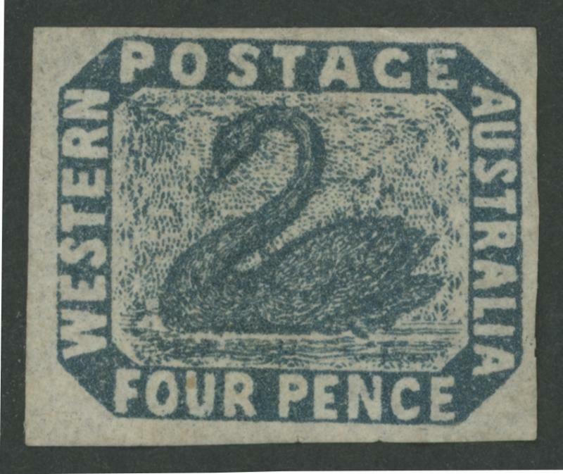 1854-55 Swans Lithographs Imperforate 4d slate-blue SG 3c, an ...