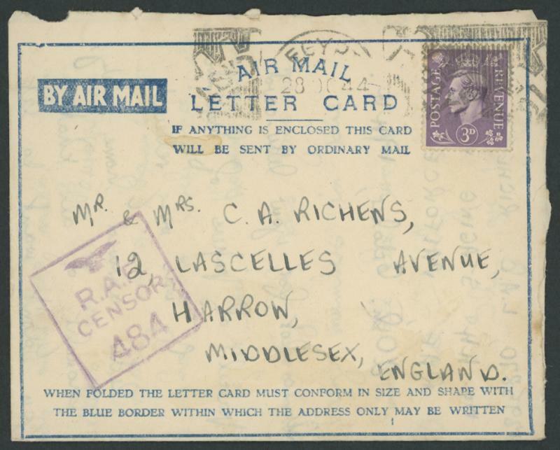 AEROGRAMMES: 1944 blue/white Indian-pattern Forces 'AIR MAIL/LETTER ...