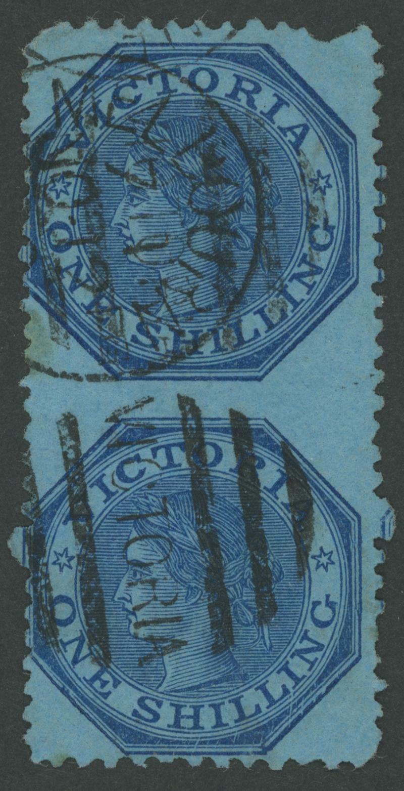 1863-73 QV Laureates Single-Lined Numeral Watermarks 1/- blue/blue ...