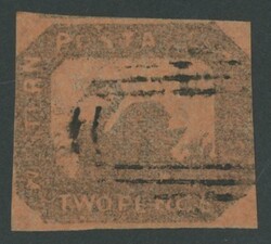 1857-59 Swans Hillman Lithographs Imperforate 2d brown-black/red ...