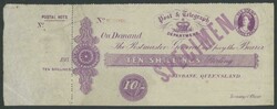 POSTAL NOTES: 1880 Wmk 'ELECTORS RIGHT/QUEENSLAND' QV 1/- green, 2/6d ...