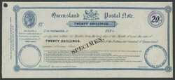 POSTAL NOTES: 1891 New Format Blue wih Pale Pink Underprint 1/- to ...