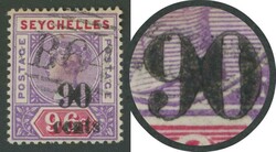 1893 Local Surcharges on QV Keyplates '90/cents' on 96c mauve & ...