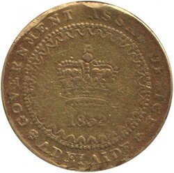 Adelaide Pound Type II 1852, Obv. 'VALUE/ONE/POUND' surrounded by ...