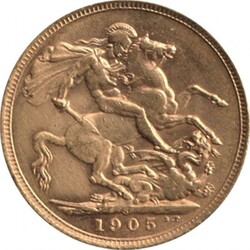 1905S KEVII St George Reverse, Marsh 207, Spink 3973, EF