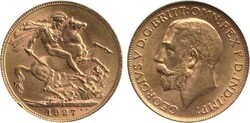 SOVEREIGN: 1927 KGV St George reverse, Marsh 291, Die Crack from Rim ...