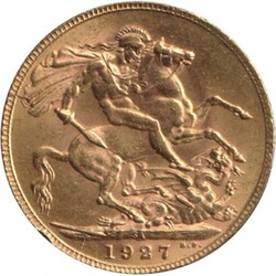 SOVEREIGN: 1927 KGV St George reverse, Marsh 291, Die Crack from Rim ...