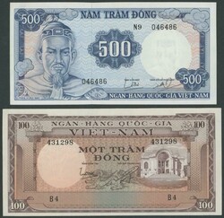 SOUTH VIETNAM: 1964-75 group comprising 1964 500 dong brown P22, 1966 ...