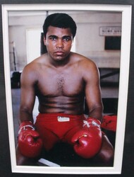 Muhammad Ali signature on 'Everlast' boxing robe, window mounted with ...