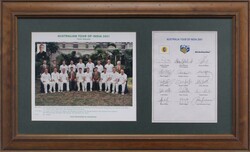 Display comprising official team sheet 2001 Australian Tour of India ...