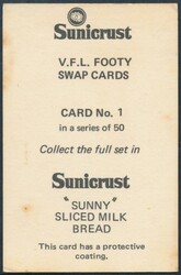 1971 Sunicrust Bread 'VFL Footy Swap Cards', almost complete set ...