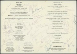 Autographs 1991 dinner menu signed by 79 Wallabies & All Blacks; ...