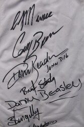 Autographs Display with riding pants with 16 signatures of jockeys ...
