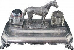 Silver-plated Desk Set two ink-wells with horse between, made by ...