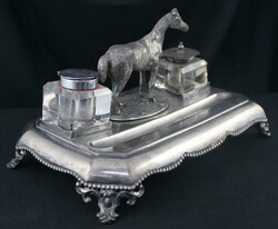 Silver-plated Desk Set two ink-wells with horse between, made by ...