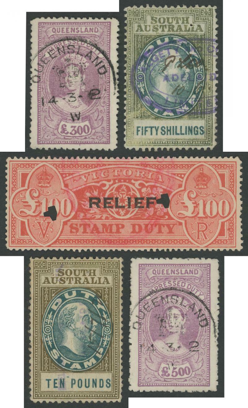 REVENUES: NSW Telegraphs 1d unused; Quensland Impressed Duty QV £300 ...
