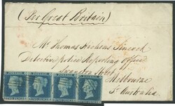 1854 (April 24) envelope inwards from Great Britain to "Mr Thomas ...