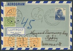POSTAL HISTORY: 1954 (Feb 15) usage of Danish formular aerogramme to ...