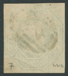 1847-54 QV Embossed 1/- green Die 2 SG 57 cut-square close at right, ...