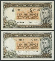 1952-1961 10/- to £10 Coombs/Wilson group comprising 1952 KGVI 10/-, ...