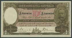1933 KGV 10/- Riddle/Sheehan Renniks #09, serial 'C/17 389454', ...