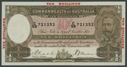 1934 KGV 10/- Riddle/Sheehan 'HALF SOVEREIGN' in red on three borders ...
