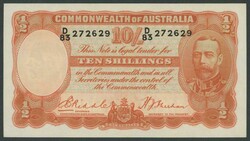 1936 KGV 10/- Riddle/Sheehan R11, serial 'D/83 272629', traces of ...